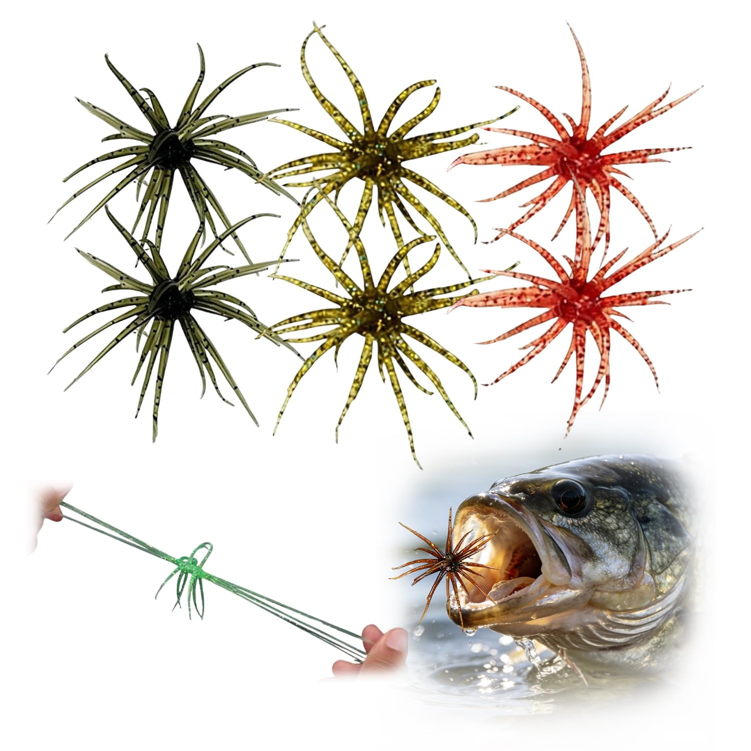 6Pcs Fuzzy Dice Fishing Lure for Bass Fishing Soft TPR Creature Bait Floating Soft Plastic Lures with Reflective Glitter Lifelike Breathing Action for Freshwater & Saltwater