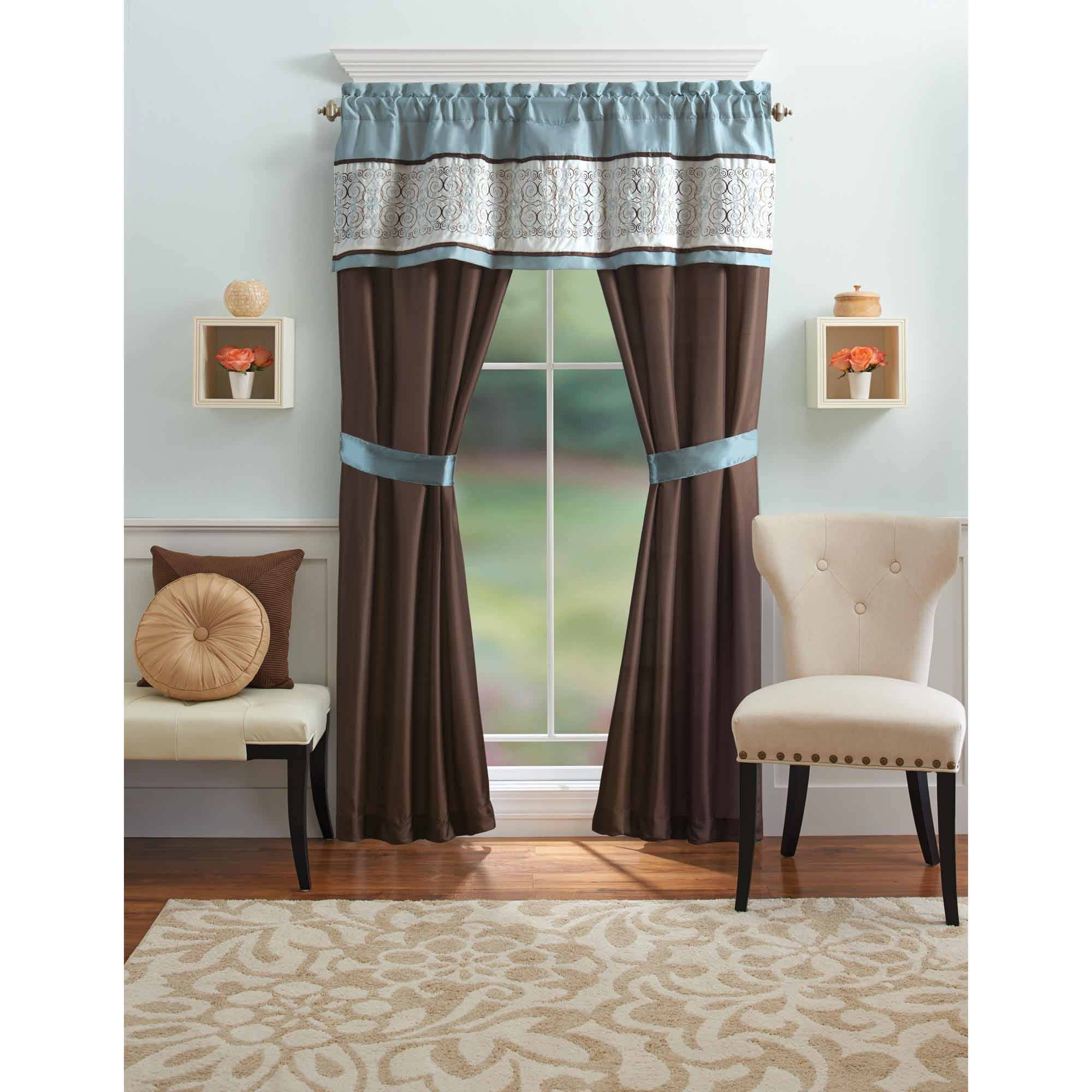 Better Homes And Gardens Blue Ombre Scroll 5 Piece Window Curtains Set