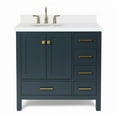 thumbnail image 2 of Ariel Cambridge 37 In. Left Offset Oval Sink Vanity With White Quartz Countertop In Midnight Blue, 2 of 10