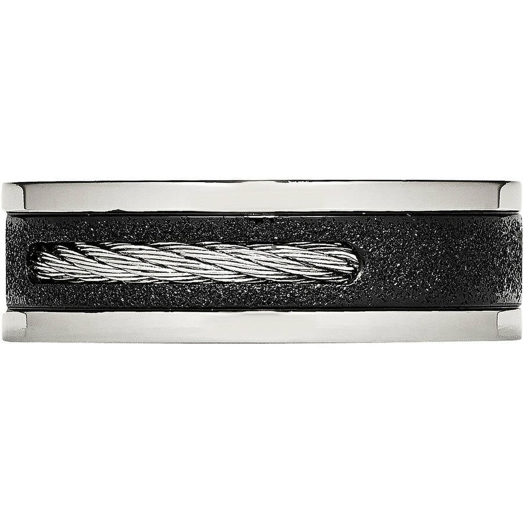 Stainless Steel Polished Laser Cut Blk IP Wire Inlay CZ Band