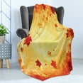 thumbnail image 4 of Fall Soft Flannel Fleece Blanket, Autumn Themed Abstract Grunge Composition with Maple Leaves Aged Effect, Cozy Plush for Indoor and Outdoor Use, 70" x 90", Vermilion Orange Yellow, by Ambesonne, 4 of 5