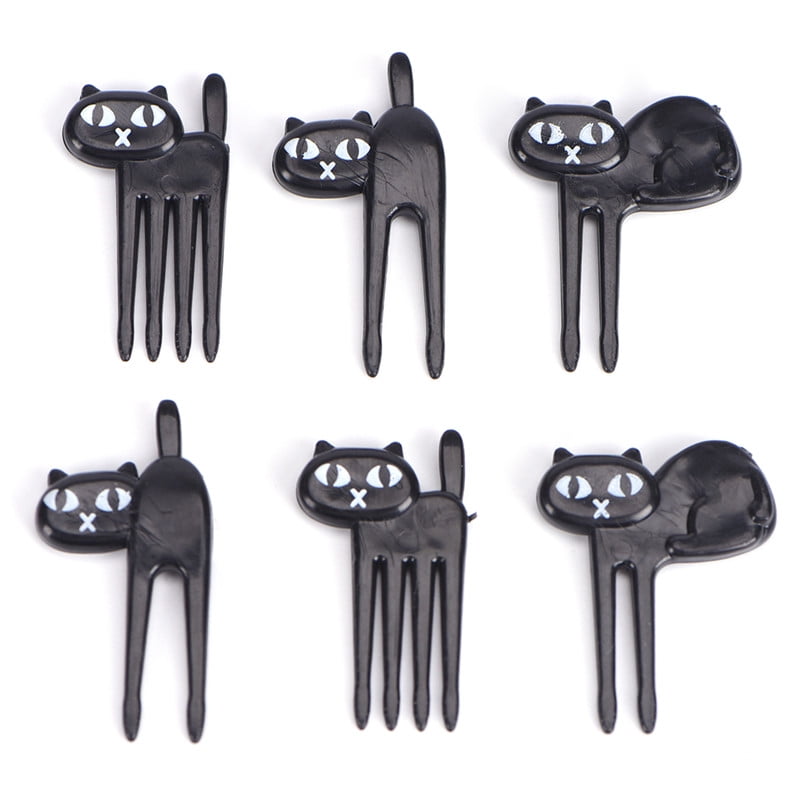 Black Cat Fruit Forks Cute Cartoon Plastic Fork Kitten Bento Decoration Label WB 