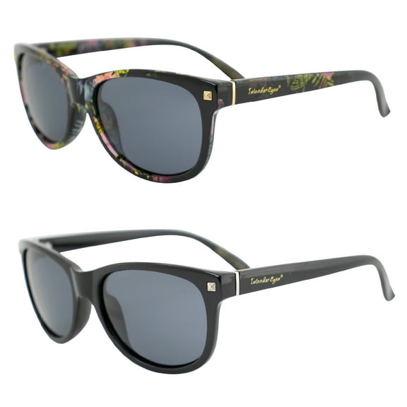 Islander Eyes Barbados Polarized Sunglasses for Women 2 Pairs Black Flower-Printed & Black Frames w/ Smoke Lenses