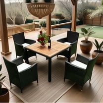5 Piece Outdoor Patio Dining Set,Outdoor Wicker Furniture Set with Brown Rattan Dining Table and Chairs with Cushions,Black Wicker   Creme Cushion