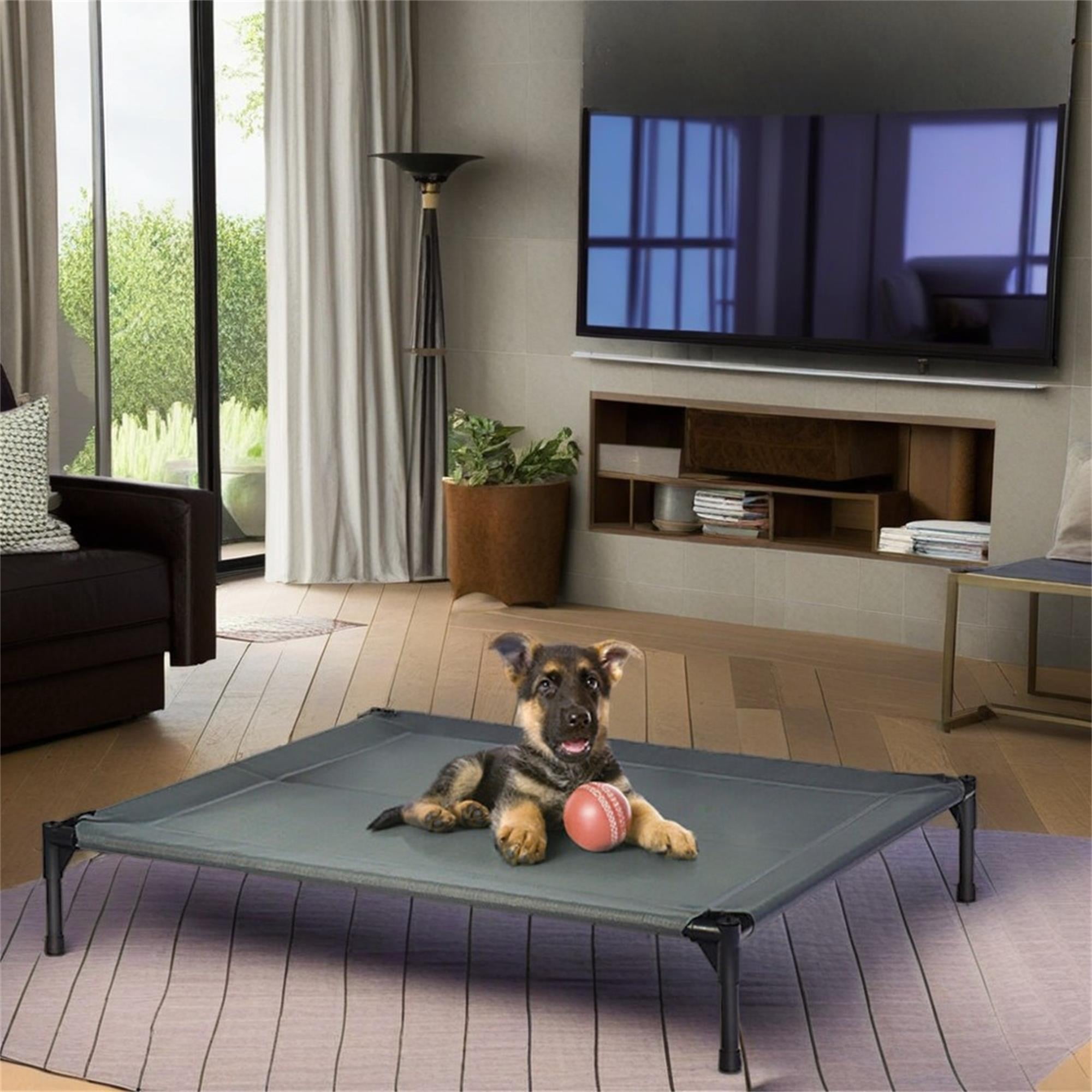 Pefilos 41" Outdoor Elevated Dog Cot with Removable Canopy Shade, Pet Bed for Camping Small Medium Dogs, Portable Cooling Raised Dog Bed with and Side for Beach, Gray