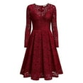 thumbnail image 1 of Laklulu Vestido de cóctel formal con escote en V y manga larga con encaje floral vintage para mujer, falda larga con temperamento, burdeos, XXXL, 1 of 5