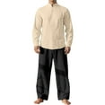 thumbnail image 2 of Ceisia Men's Loose Fit Cotton-Linen Like 2-Piece Set Stand-Up Collar Henley Long Sleeve Shirt with Elastic Waist Wide Leg Pants Gifts, 2 of 8