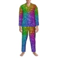 thumbnail image 3 of Cauagu Colorful Glitter Print Men's Long-Sleeve Pajama Set,Soft Button-Front 2Pjs for Men Long Sleeve Men’s Sleepwear-X-Large, 3 of 7