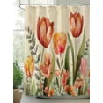 thumbnail image 2 of Red Tulip Shower Curtain, Eucalyptus Watercolor Floral Plants Retro Linen Waterproof Shower Curtain Set with 12 Hooks Lightweight Washable Fabric Shower Curtains for Bathroom 60x72 Inches, 2 of 6