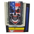 thumbnail image 2 of Genuine Leather Front Pocket Magnetic Money Clip Slim Minimalist Wallet Skull Bone USA Skull USA Flag Eagle USA Logos (USA Skull), 2 of 6