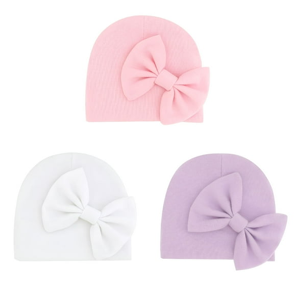 TELOLY Infant Fetal Cap Autumn and Winter Warm Baby Bow Pullover Hat Solid Color Newborn Hat 0-6 Months Cotton Premature Baby Bow Spring Baby Hat Girl