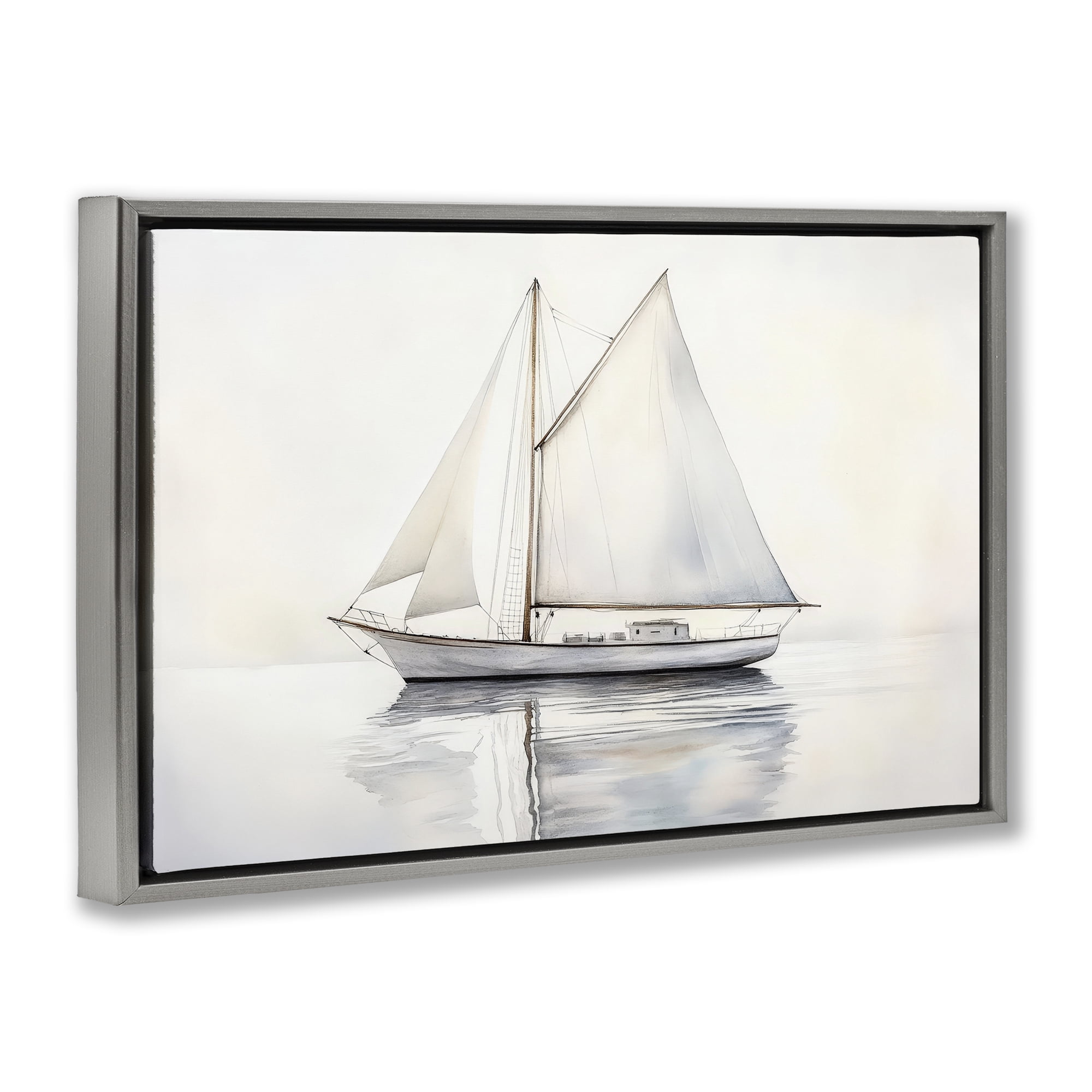 Stupell Industries Neutral Sailboat Reflection Gray Framed Floater Canvas Wall Art, design by Petal Prints Design