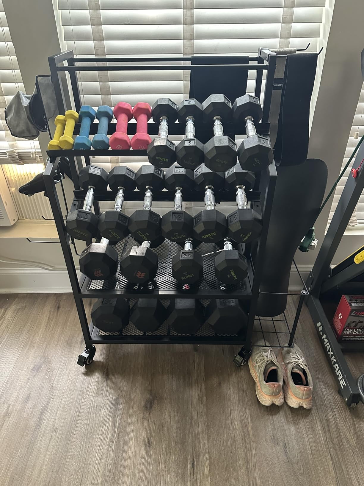 600LBS Dumbbell Rack Weight Stand - Bonvork Adjustable Weight Rack for Dumbbells, Home Gym Storage Rack for Yoga Mat Foam Roller Kettlebells, Workout Equipment Storage Organizer With Wheels