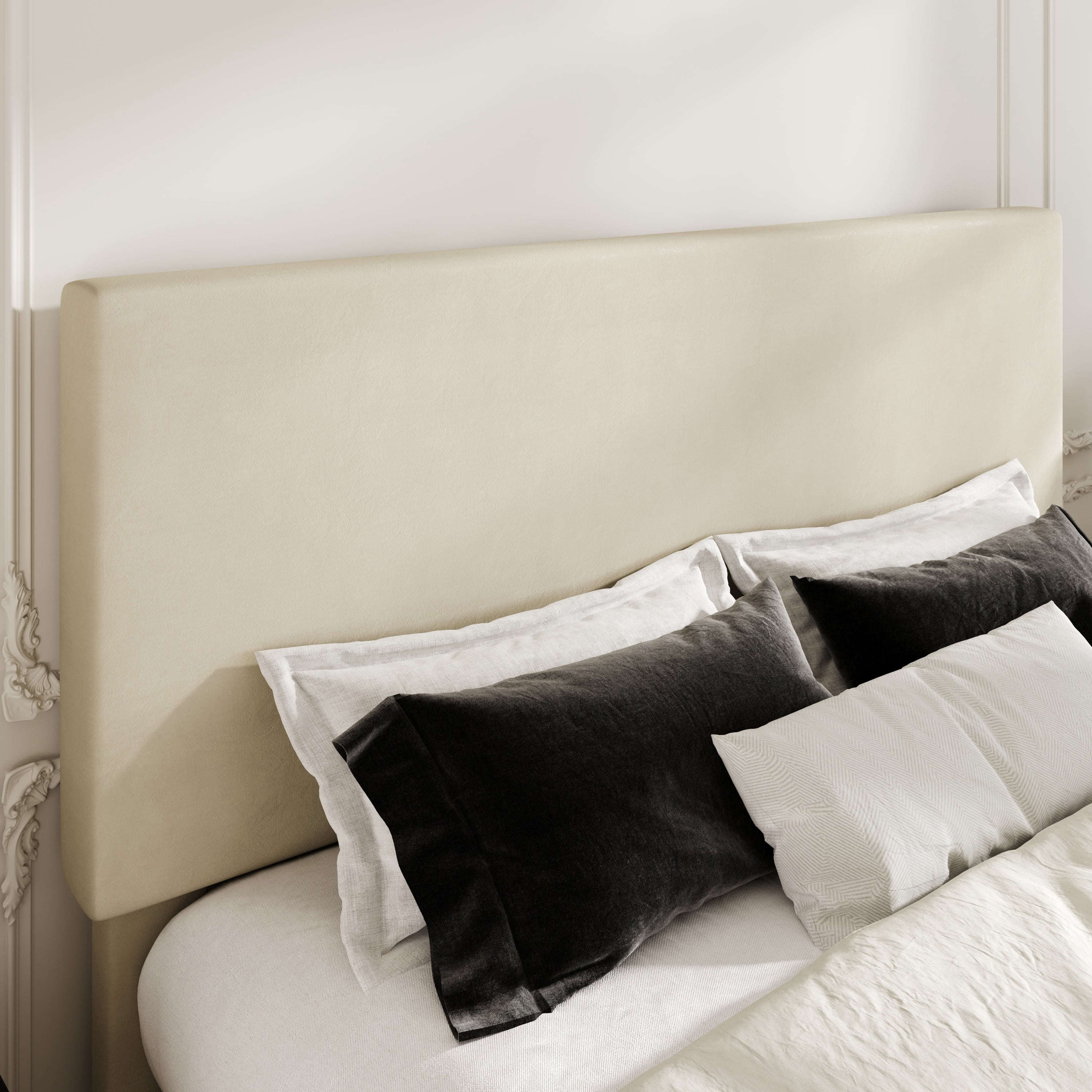 Amolife Queen Bed Frame, Platform Bed Frame with Upholstered Adjustable Headboard, Cream White, Velvet