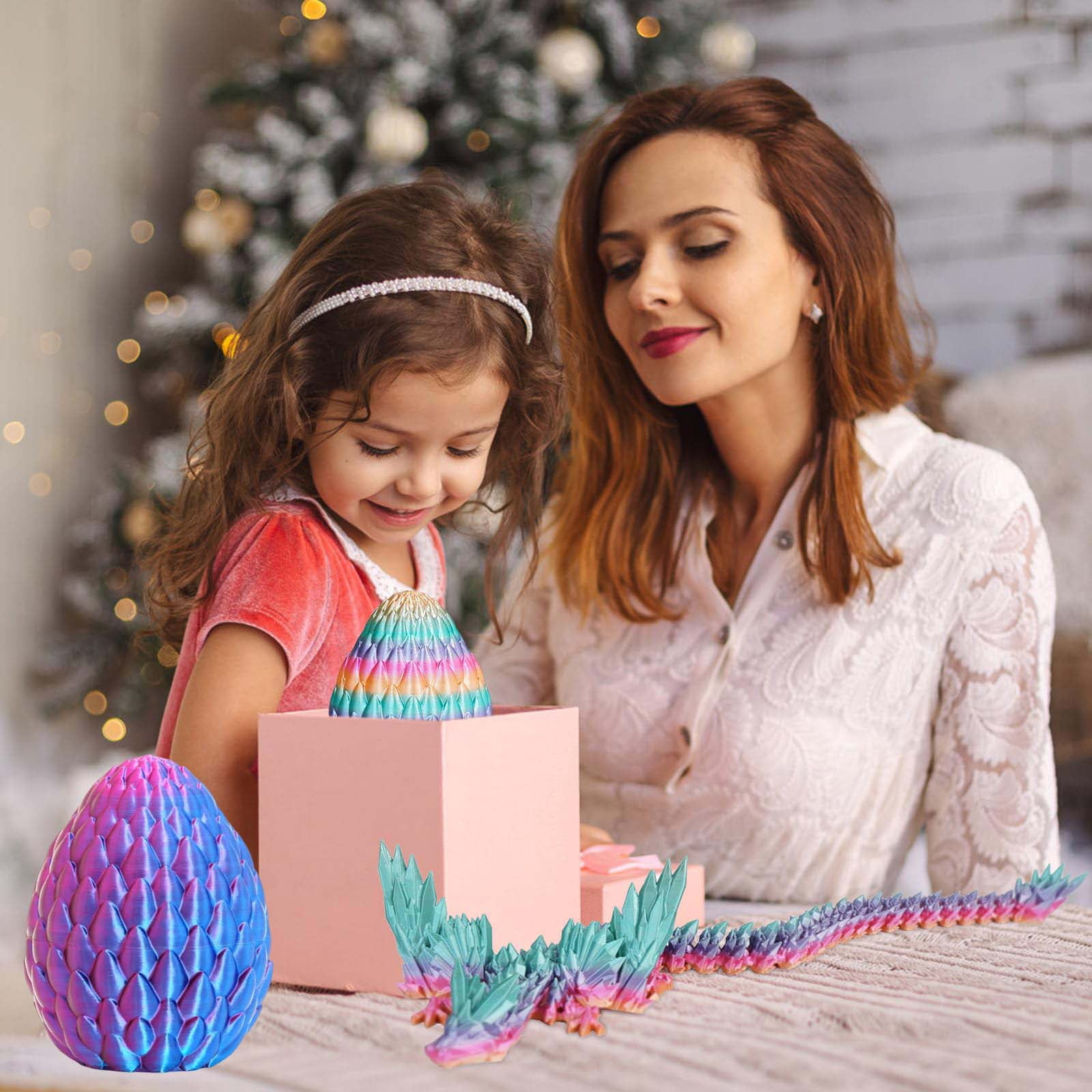 2 PCS 3D Printed Flying Dragon Egg with Articulated Dragon Inside – Mystery Fidget Toy Gifts for Kids,Home Office Desk Figure Decor,Creative Ornaments, Birthday, Easter, Halloween, Christmas