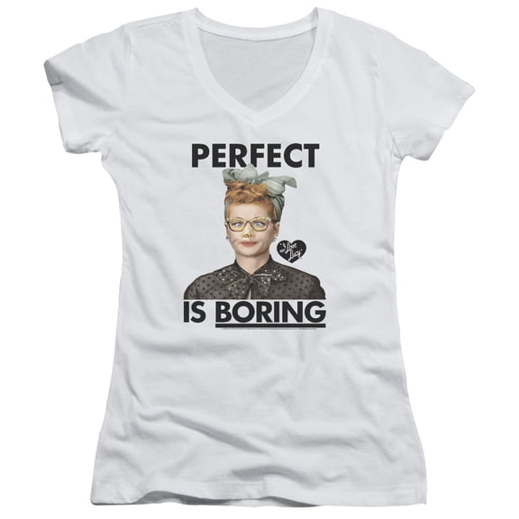 I Love Lucy Perfect Is Boring Junior Women's T-Shirt V-Neck White