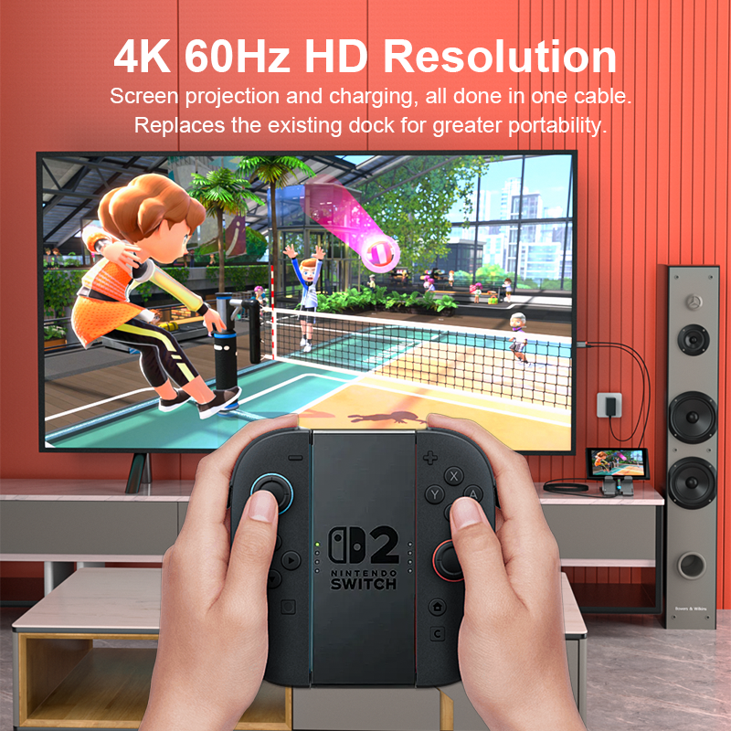 Switch 2 Portable Dock, 6.5ft 4K/60 Hz USB-C to HDMI TV Adapter for Switch 2/Switch OLED/Switch(Black)