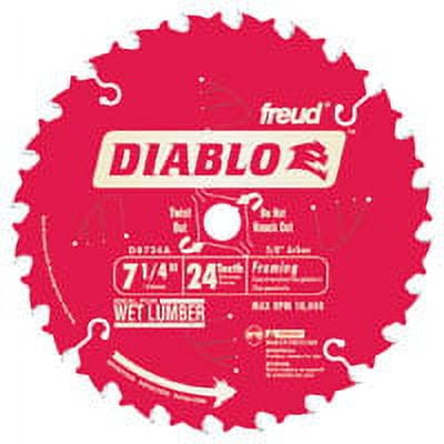 Diablo D0724A Circular Saw Blade, 7-1/4 in Dia, Carbide Cutting Edge, 5/8 in Arbor 10 Pack