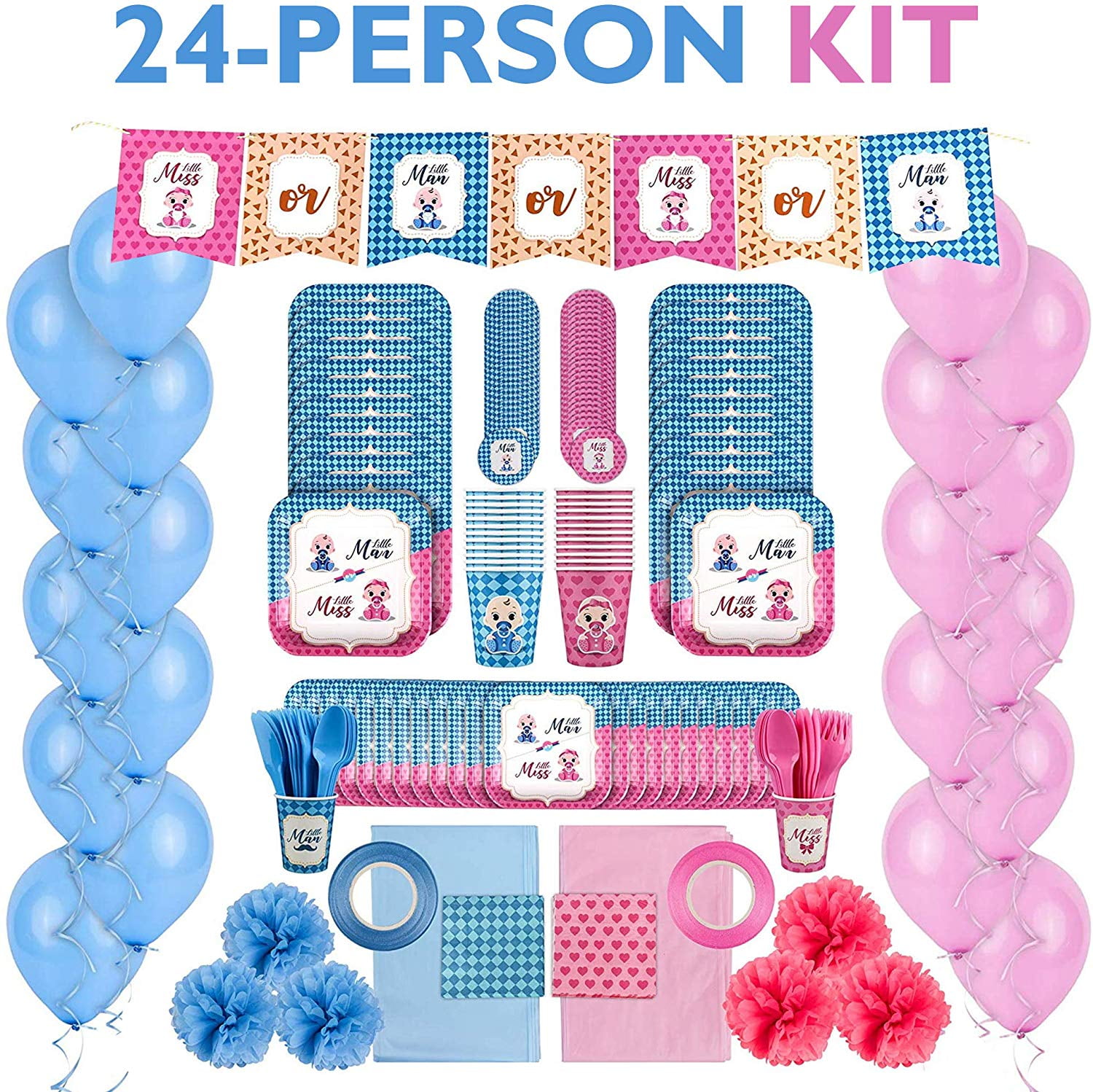 Cute Gender Reveal Ideas for Party Decoration Tablecloth Total 58pcs Complete Pack Include Boy or Girl Banner Decorlife Baby Gender Reveal Party Supplies Serves 8