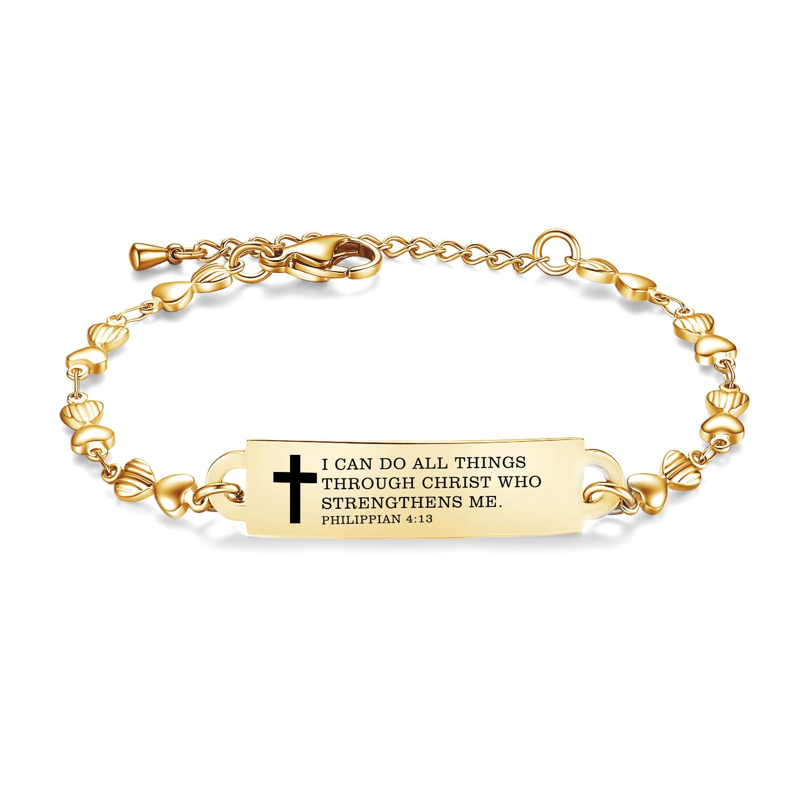 Linnalove Bible Verse Bracelets,Christmas Gift -Adjustable Stainless Steel Heart Chain Faith Christian Mantra Quotes Engraved Bracelet for Women