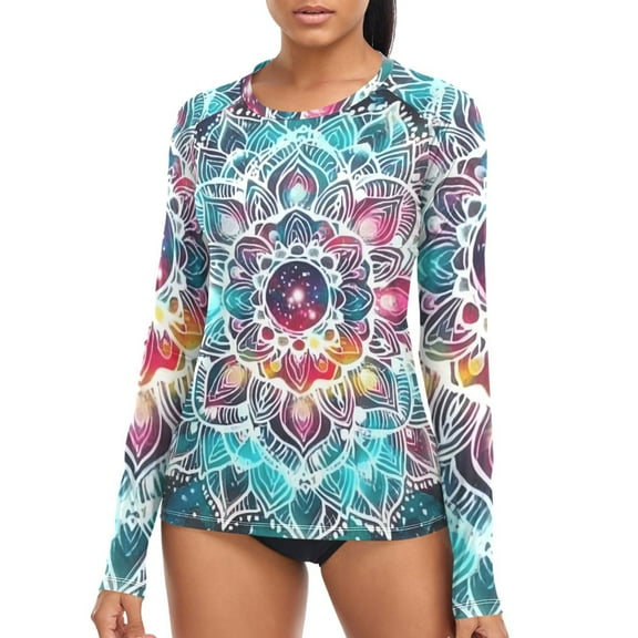 joogoo Womens UPF 50  Rash Guard Mandala Ethnic Print Long Sleeve UV Protection Sun Shirts Tops S