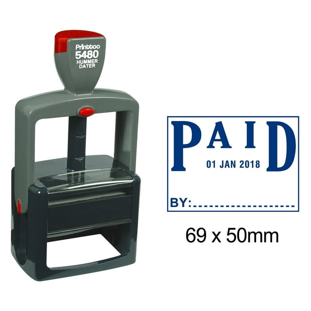 Printtoo Heavy Duty Dater Stamp With Paid By Text Office Stationery Self Inking Date Rubber Stamp-Blue