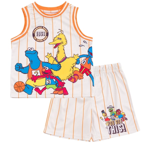 Sesame Street Elmo Cookie Monster Grover Mesh Jersey Athletic Tank Top and Basketball Shorts Outfit Set Infant to Toddler