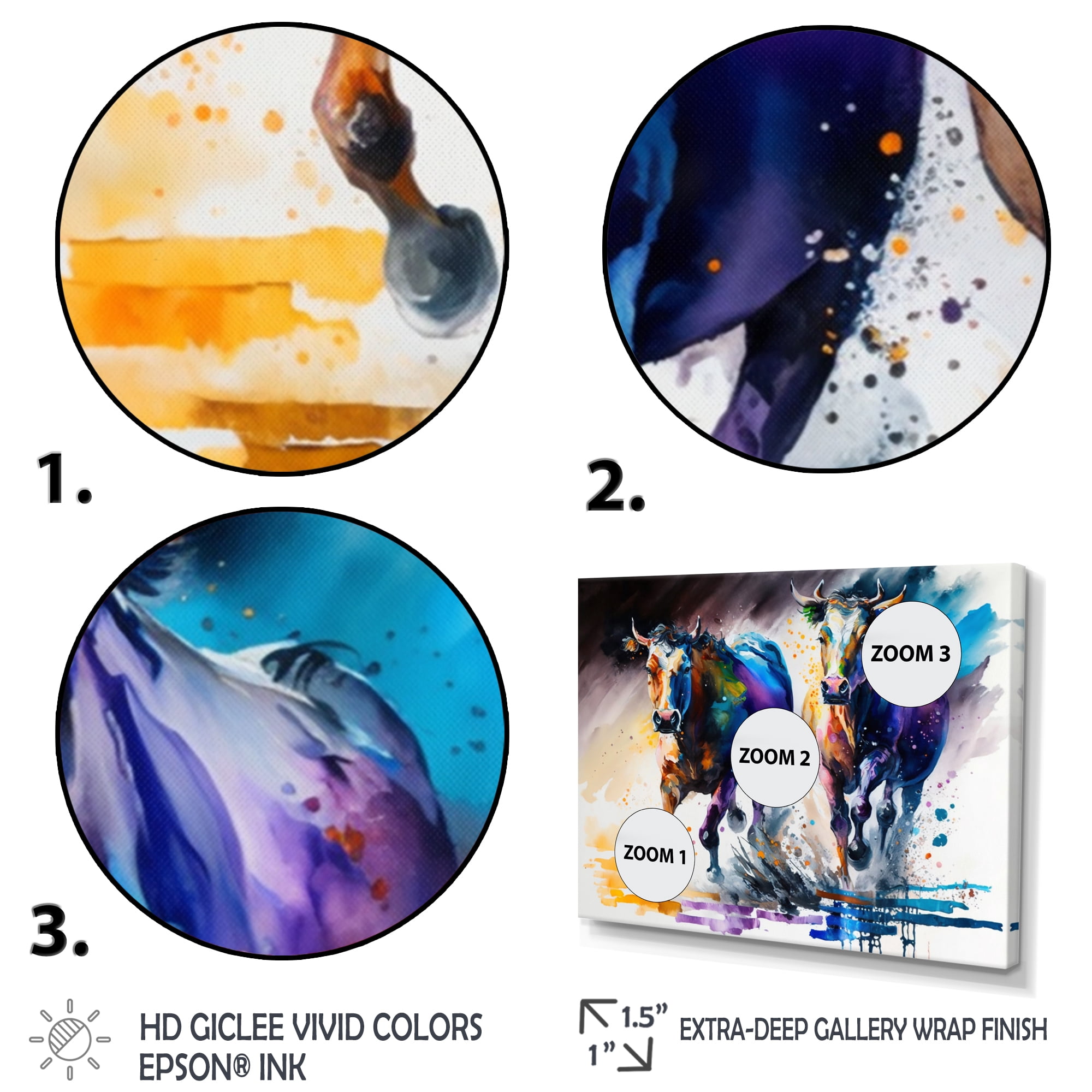 Designart Cows Running I Canvas Wall Art