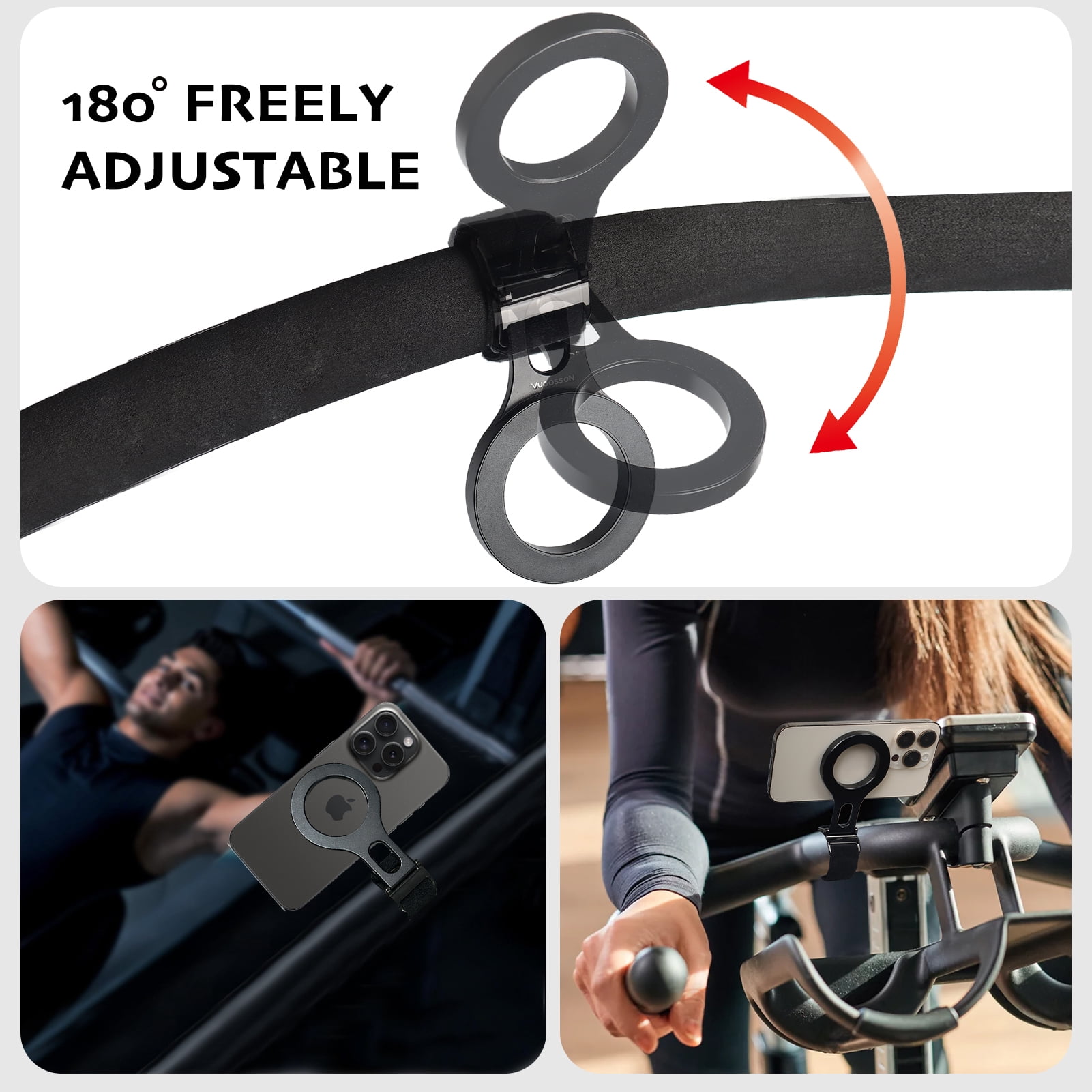Magnetic Phone Holder for Stroller Bar, Compatible with MagSafe (Strong Magnet) - Phone Holder for Gym, Home Fitness Bikes, Shopping Cart, with Adjustable Strap, All Phone (Magnetic Ring Included)