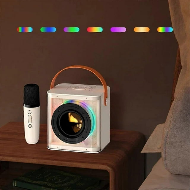 Portable Mini Karaoke Machine Set Bluetooth Speaker Colorful Light Surround with 2 Wireless Microphones for Kid Adults B