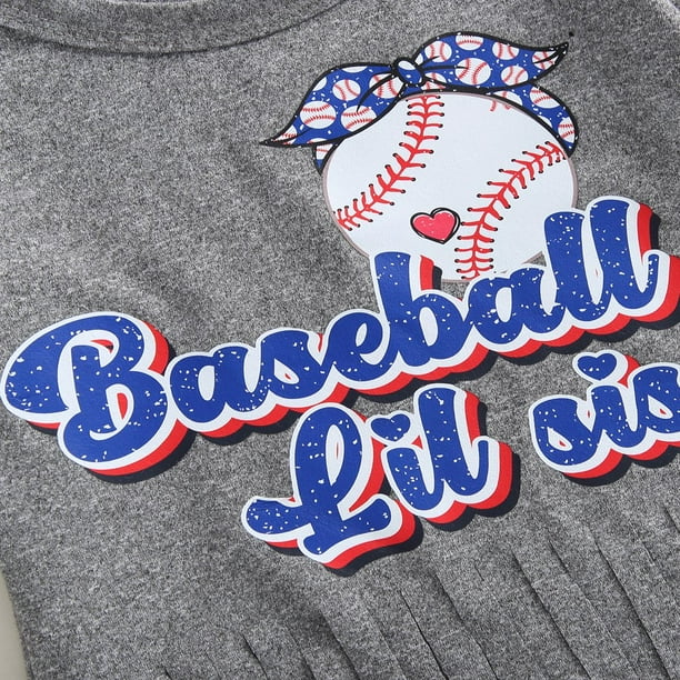 Baby Girl Baseball Outfits Little Sister Biggest Fan Short Sleeve Romper T Shirt Top Shorts Headband 3Pcs Clothes Set Gray