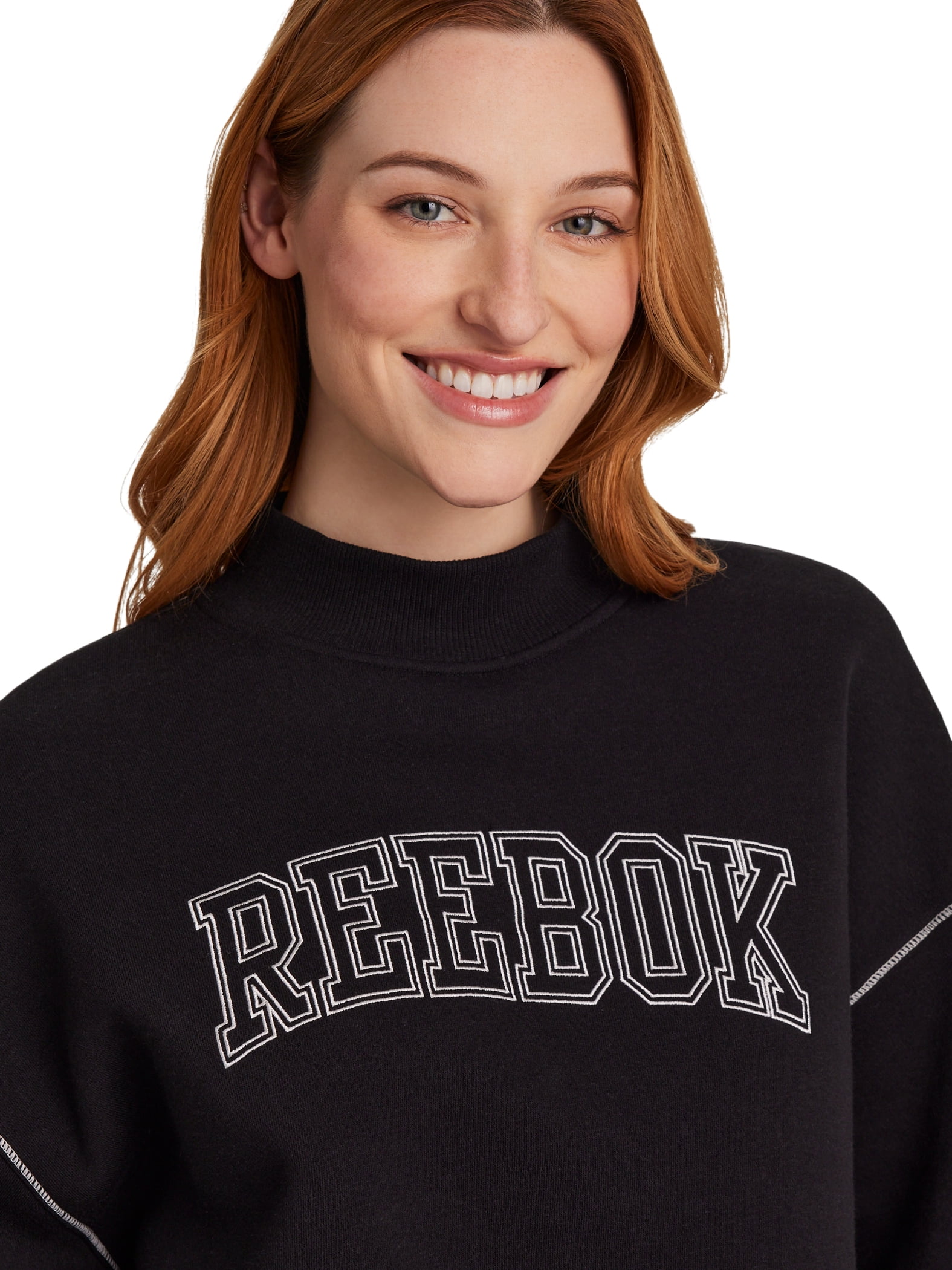 Reebok Women's Game Day Fleece Contrast Stitch Mock Neck Top, Sizes XS-XXXL