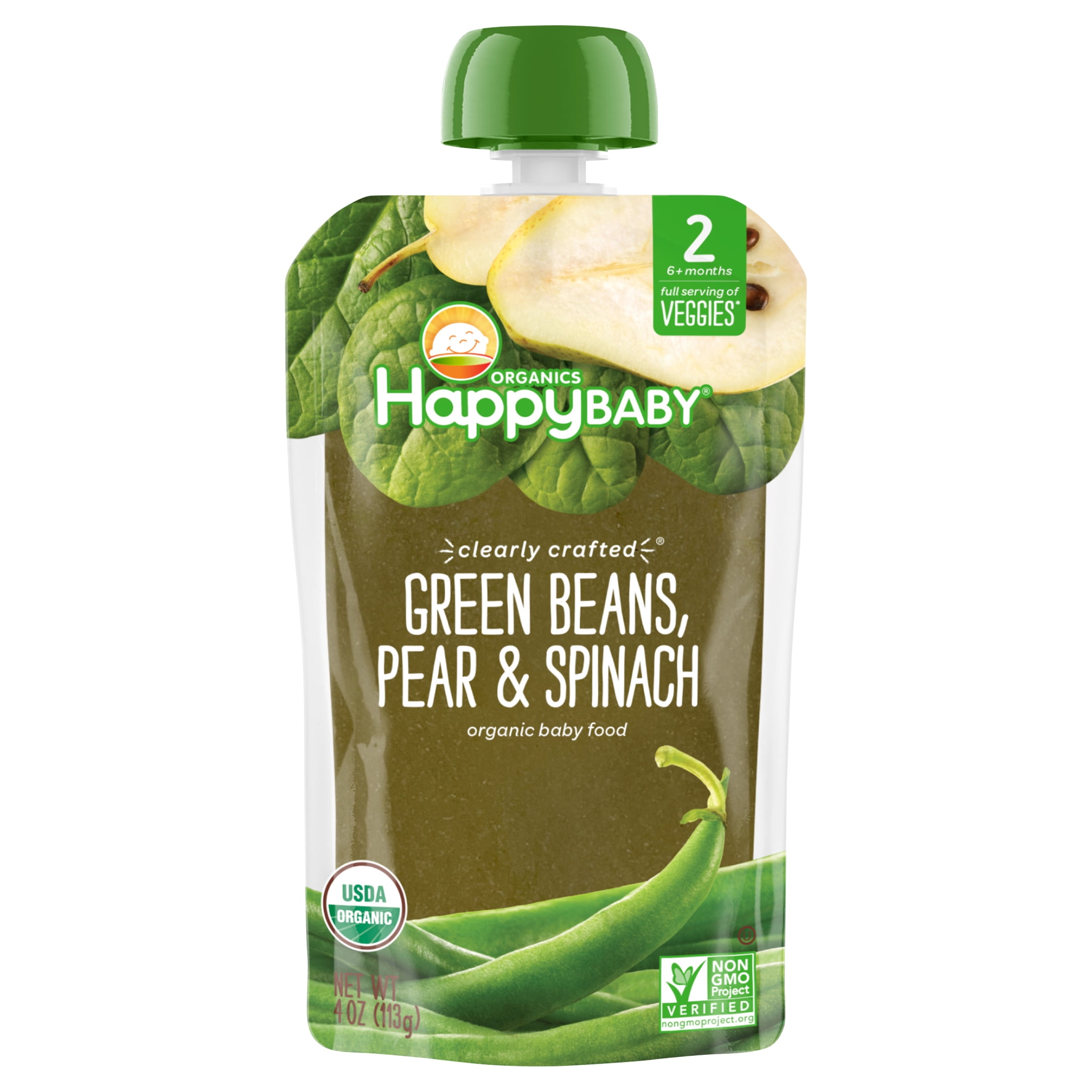 Happy Baby Organics Organic 6+ Months Stage 2 Green Beans, Pears & Spinach 4 oz
