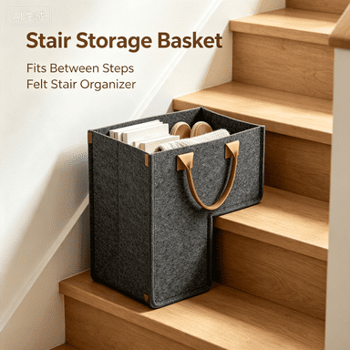 2Pcs Stair Storage Baskets 16.53" Foldable Felt Stair Organizer for Steps and Shelves