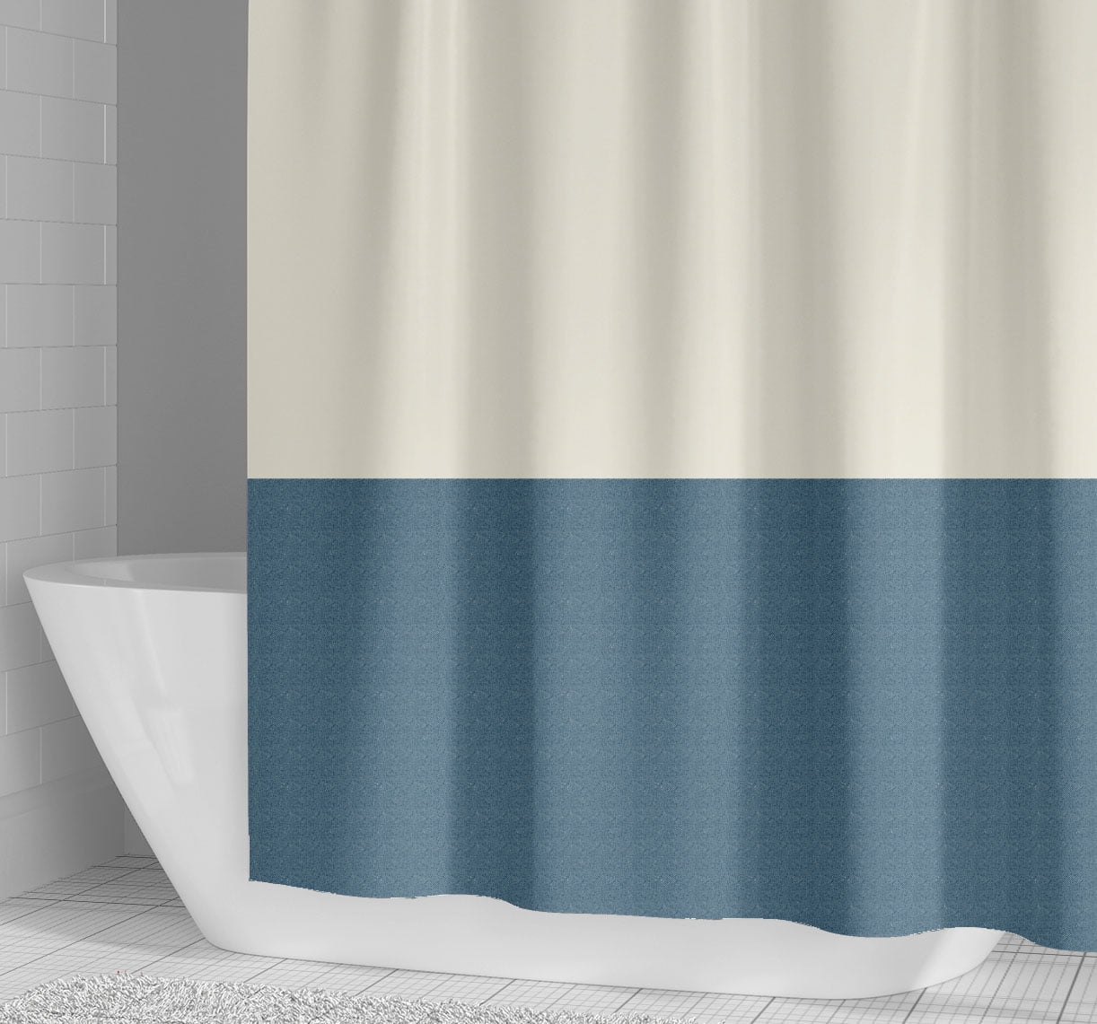 Mainstays Blue and Ivory Polyester Colorblock Shower Curtain, 72” x 70”, Multicolor
