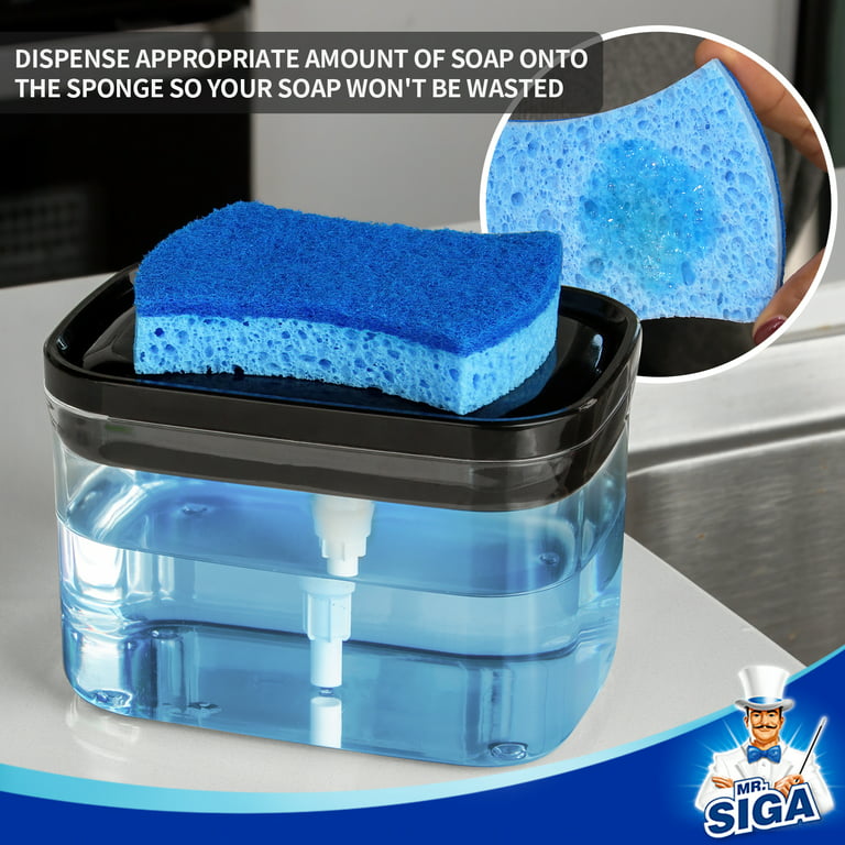 MR.Siga 2 in 1 Premium Dish Soap Dispenser and Sponge Holder for Kitchen, Dishwashing  Soap Pump Dispenser for Kitchen Countertop, Black 