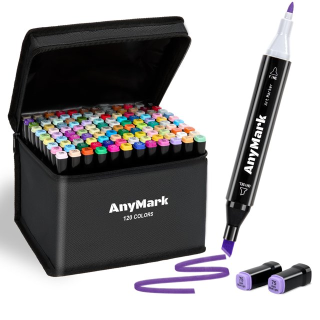 Marcador AnyMark, 120 colores, rotuladores de alcohol de doble punta