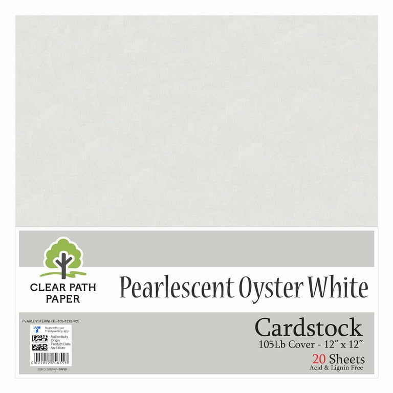 Pearlescent Oyster White Cardstock - 12 x 12 inch - 105Lb Cover - 20 Sheets  - Clear Path Paper
