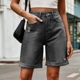 thumbnail image 3 of Womens Jean Shorts Knee Length Trendy Y2k High Waisted Wide Leg Casual Summer Shorts with Pockets Black & Gray S, 3 of 7