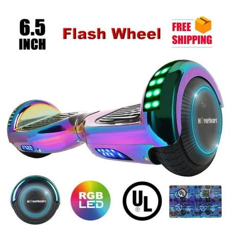 UL 2272 Certified Hoverboard 6.5" Print Coating with LED Light Flash Wheel Self Balancing Wheel Electric Scooter - Chrome Rainbow