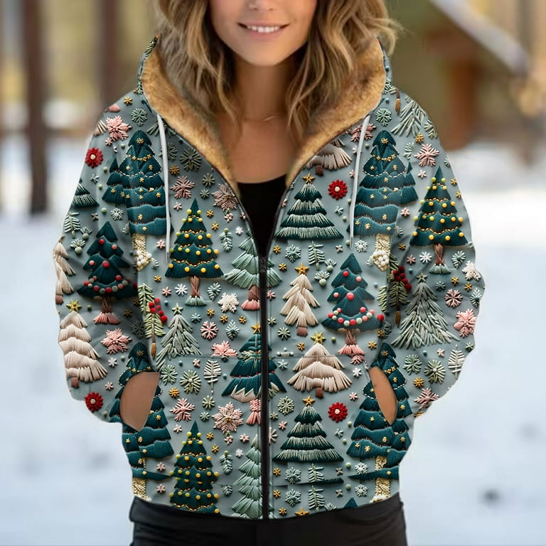 Luxao Fleece Jackets for Women Slim Fit European Fall Outfits Graphic Print Brown Jacket Winter Fashion 2024