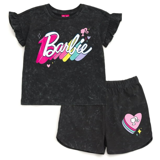 Conjunto de ropa Barbie French Terry, camiseta y pantalones cortos para niñas de 10 a 12 años