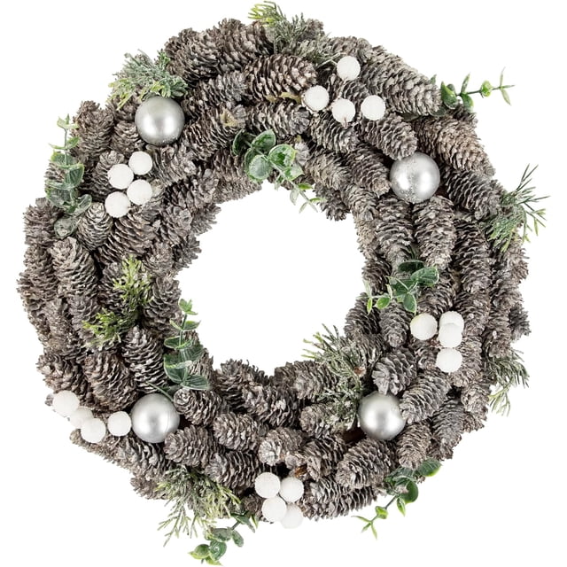 Adorno navideño con hojas de piña y bayas blancas, 12,5 pulgadas, sin iluminación