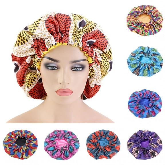 Limei Sleep Cap Floral African Style Satin Bonnet Night Head Cover Sleeping Soft Hair Turbans for Women and Girls (Lake Blue)