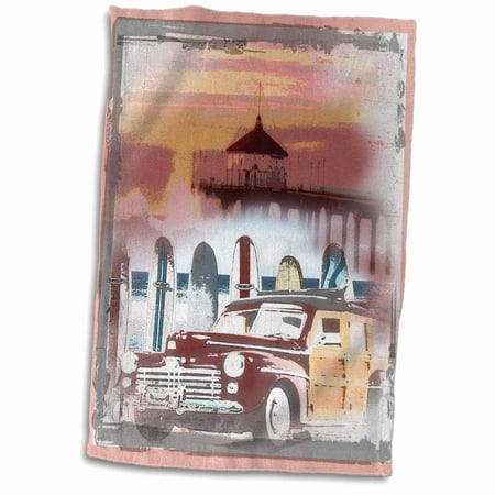 Woody Surfboard - 3dRose Manhattan Beach California Woody and Surfboard Art - Towel, 15 by 22-inch