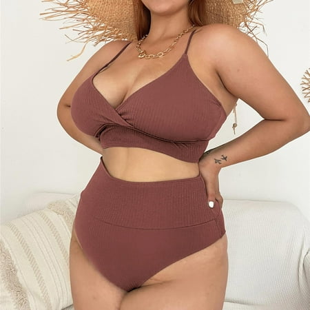 Gubotare Bikinis For Women Women s Halter Triangle Bikini Top Tie Back Bathing Suits Top Swimwear Khaki XXL