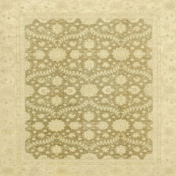 Ahgly Company Machine Washable Indoor Square Abstract Brown Gold Area Rugs, 5' Square