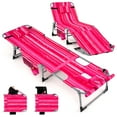 thumbnail image 1 of Gymax Chaise Longue Pliante d'Extérieur à 5 Positions avec Ouverture pour le Visage et Repose-Pieds Réglable, Rose à Rayures, 1 of 10