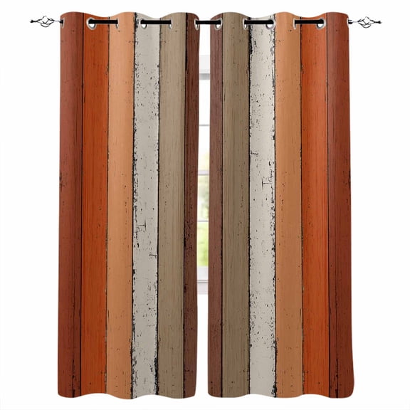 Burnt Orange Brown Blackout Curtains 96 Inches Long, Farmhouse Vintage Wooden Thermal Insulated Black Out Curtains, Darkening Window Curtain Drapes for Bedroom Living Room 52"x96" 2 Panels