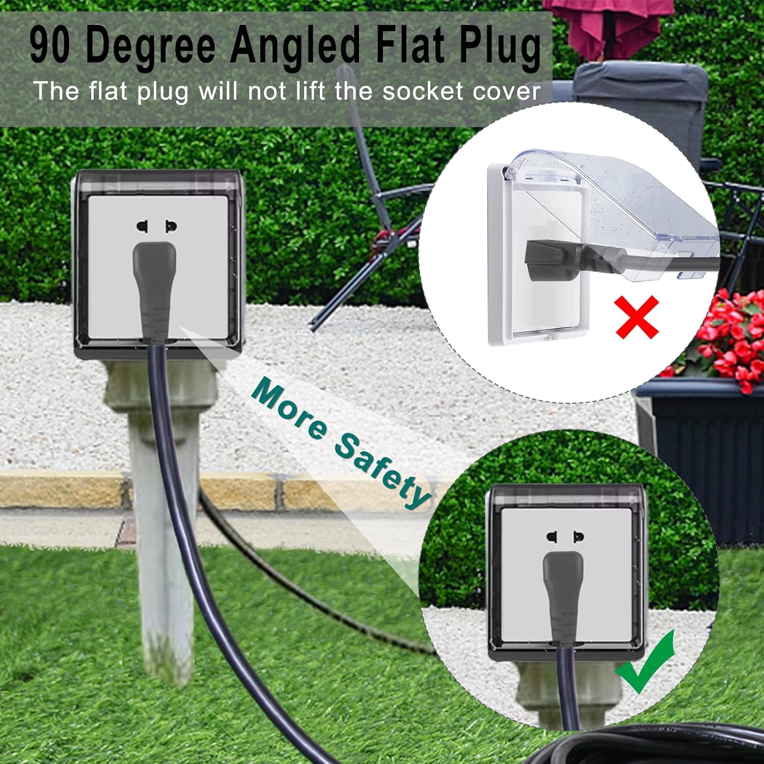 15FT Black Outdoor Extension Cord - SJTW 16AWG Weatherproof Grounded 3Prong Extension Cord with 90 Degree Flat Plug,1625W Flexible Outside Landscape Exterior Extension Cable for Outdoor Appliance